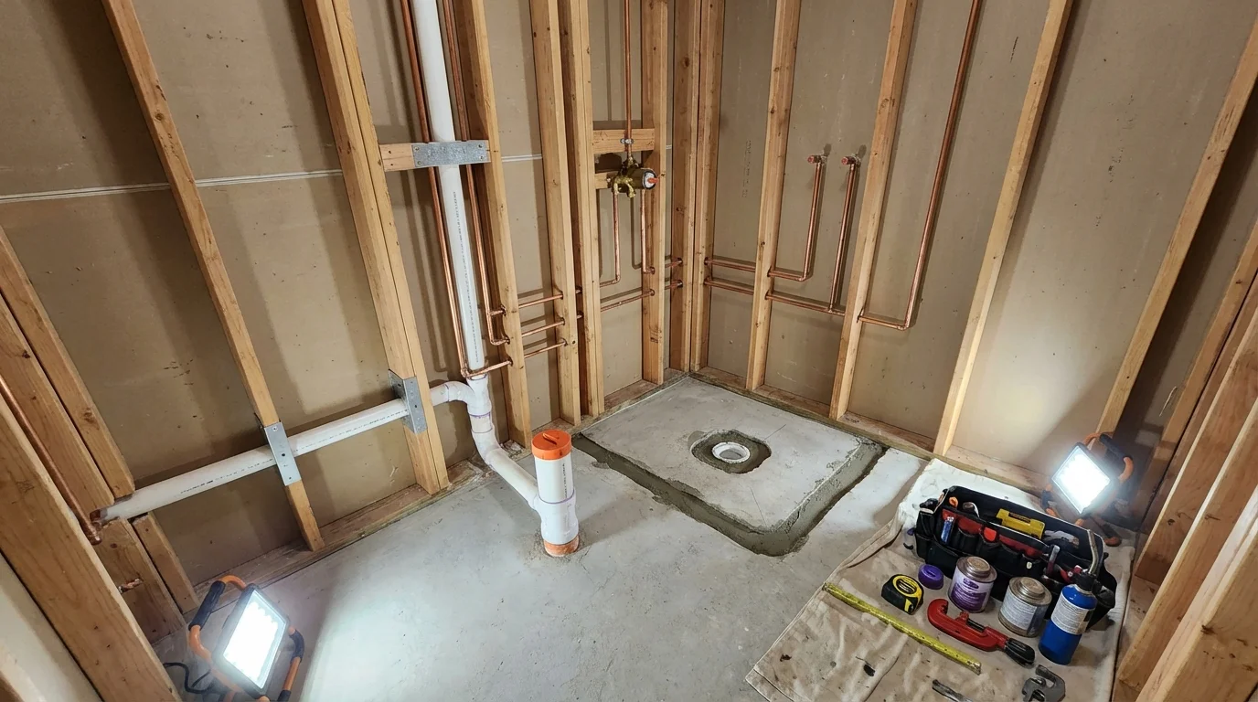 Bathroom rough-in plumbing during remodel by Johns Plumbing LLC in Mangum