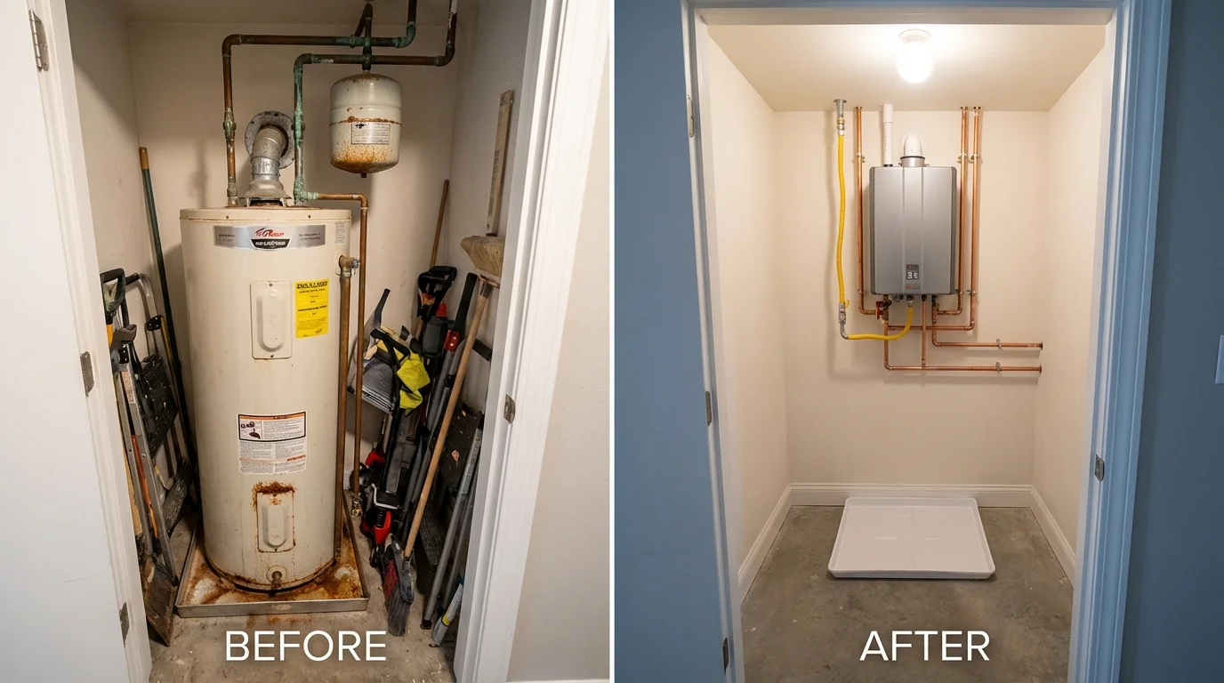 Tank water heater versus wall-mounted tankless unit comparison for Mangum, OK homeowners