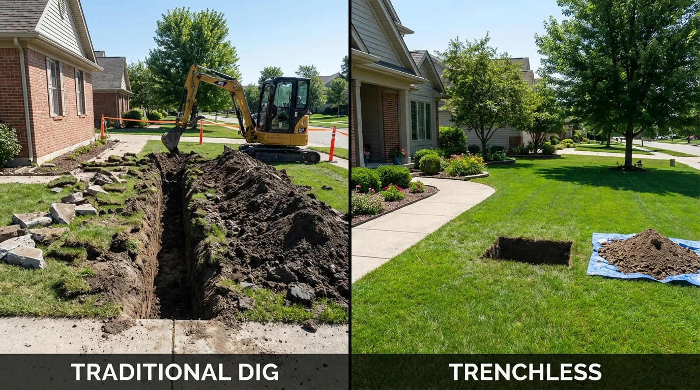 Trenchless sewer repair with minimal yard damage versus traditional excavation in Mangum, OK